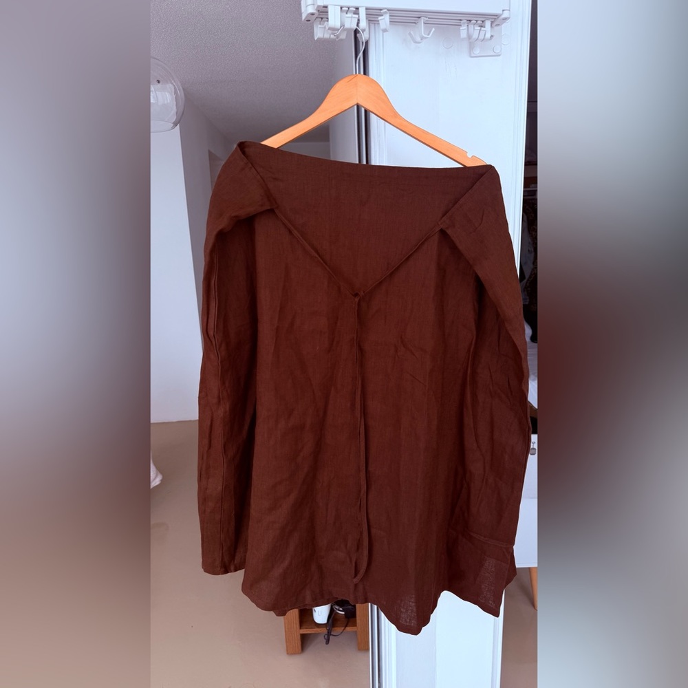 NEW 100 percent linen Brown Tie-Waist Maxi Skirt - Women - Picture 7 of 8